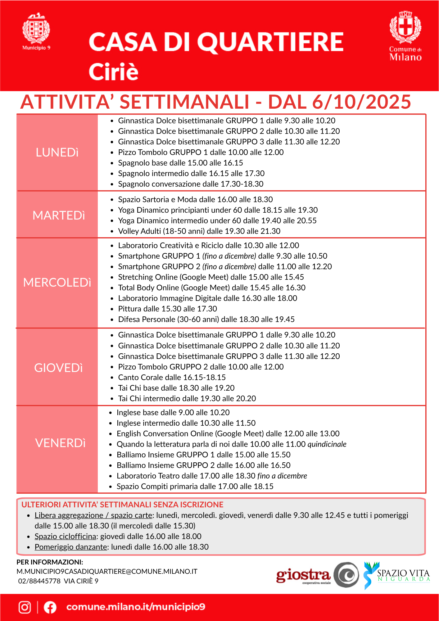 Attività culturali, creative, sportive e aggregative alla Casa di Quartiere Ciriè e Cassina Anna